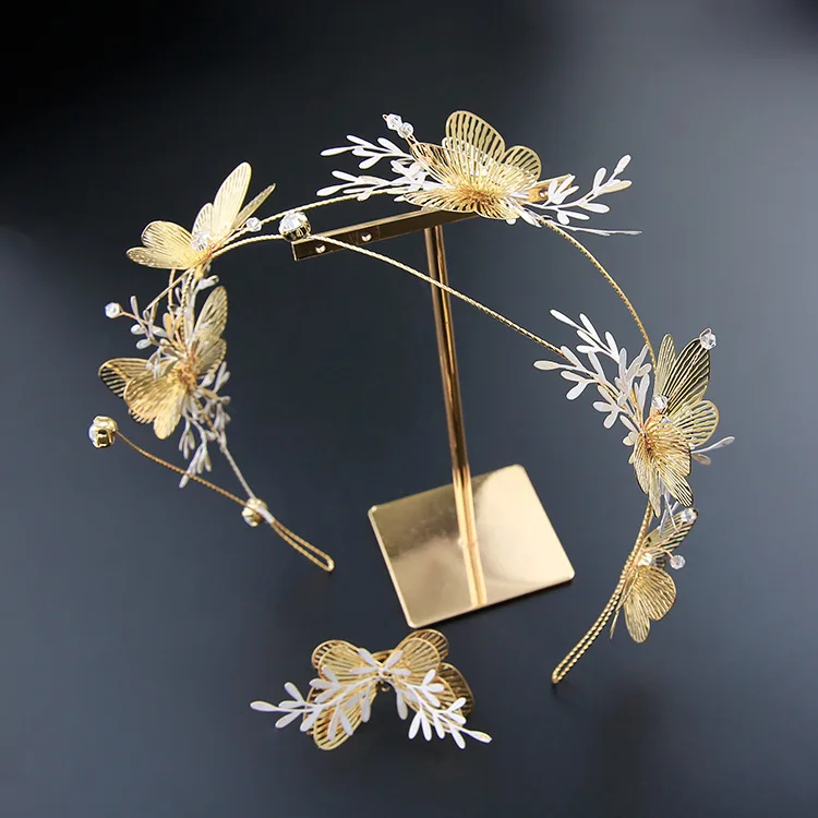 clearance butterfly bride gold beaded headdress hairbands wedding hair accessories show head jewelry | Украшения и аксессуары