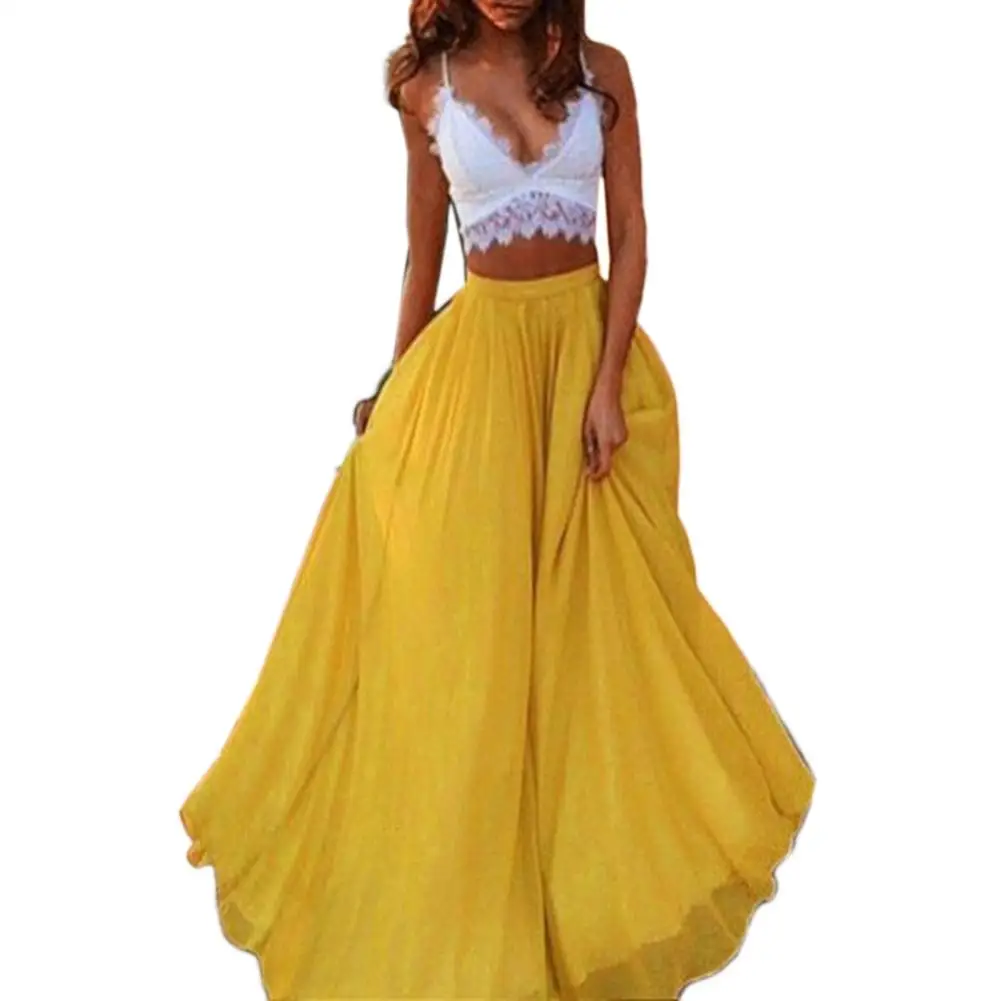 Fashion Women Solid Color Chiffon Elastic High Waist Lady For Evening Party Skirts Double Large Swing Women's Long Skirt
Fashion Women Solid Color Chiffon Elastic High Waist Lady For Evening Party Skirts Double Large Swing Women's Long Skirt