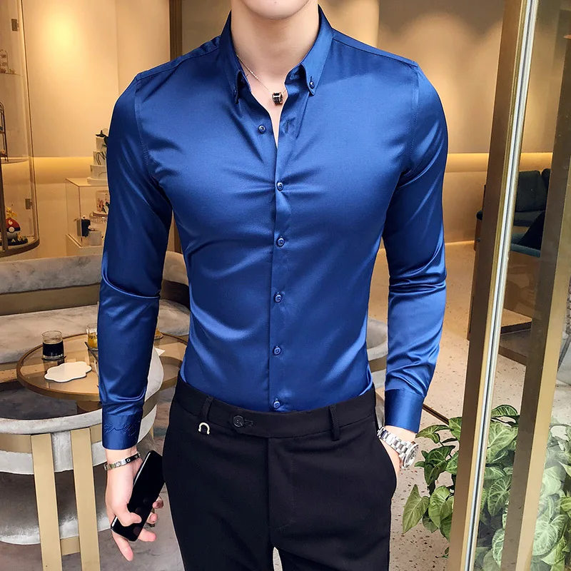 2019 Summer Fashion solid Long Sleeve Shirt men Satin cloth nightclub bar barber High-end business casual evening dress Shirt
2019 Summer Fashion solid Long Sleeve Shirt men Satin cloth nightclub bar barber High-end business casual evening dress Shirt