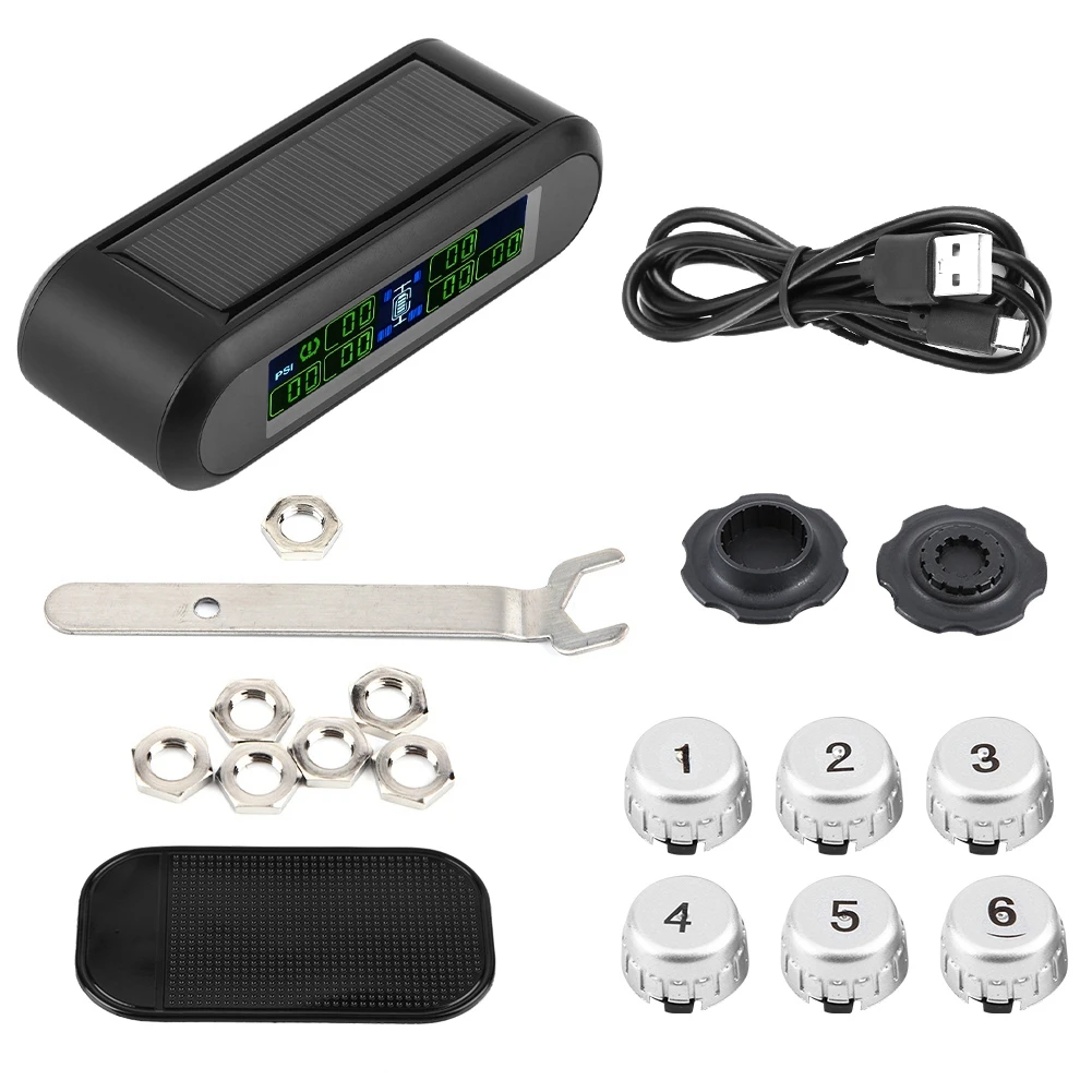 1 Set Wireless Solar TPMS Tire Pressure Monitoring System LCD Monitor Alarm with 6 External Sensors Car Accessories car security
1 Set Wireless Solar TPMS Tire Pressure Monitoring System LCD Monitor Alarm with 6 External Sensors Car Accessories car security