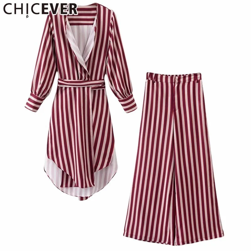 CHICEVER Autumn 2 Piece Set Women Asymmetry Split Striped Long Sleeve Coat Female With High Waist Casual Wide Leg Pants Fashion
CHICEVER Autumn 2 Piece Set Women Asymmetry Split Striped Long Sleeve Coat Female With High Waist Casual Wide Leg Pants Fashion