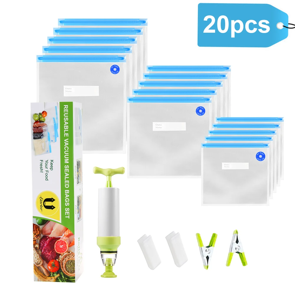 Uarter 15PCS Sous Vide Bags Kit Reusable Silicone Food Bag Wrap Storage Heated Food Containers with Hand Pump Vacuum Sealer
Uarter 15PCS Sous Vide Bags Kit Reusable Silicone Food Bag Wrap Storage Heated Food Containers with Hand Pump Vacuum Sealer