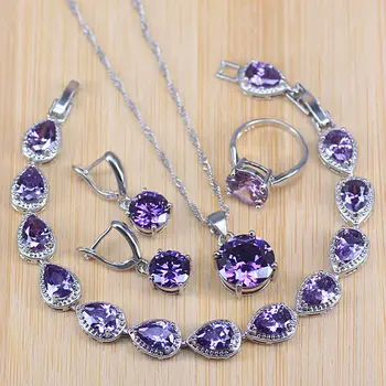 Natural Silver Color Jewelry Purple Cubic Zircon White Crystal Jewelry Sets For Women Earrings/Pendant/Necklace/Rings/Bracelet
Natural Silver Color Jewelry Purple Cubic Zircon White Crystal Jewelry Sets For Women Earrings/Pendant/Necklace/Rings/Bracelet