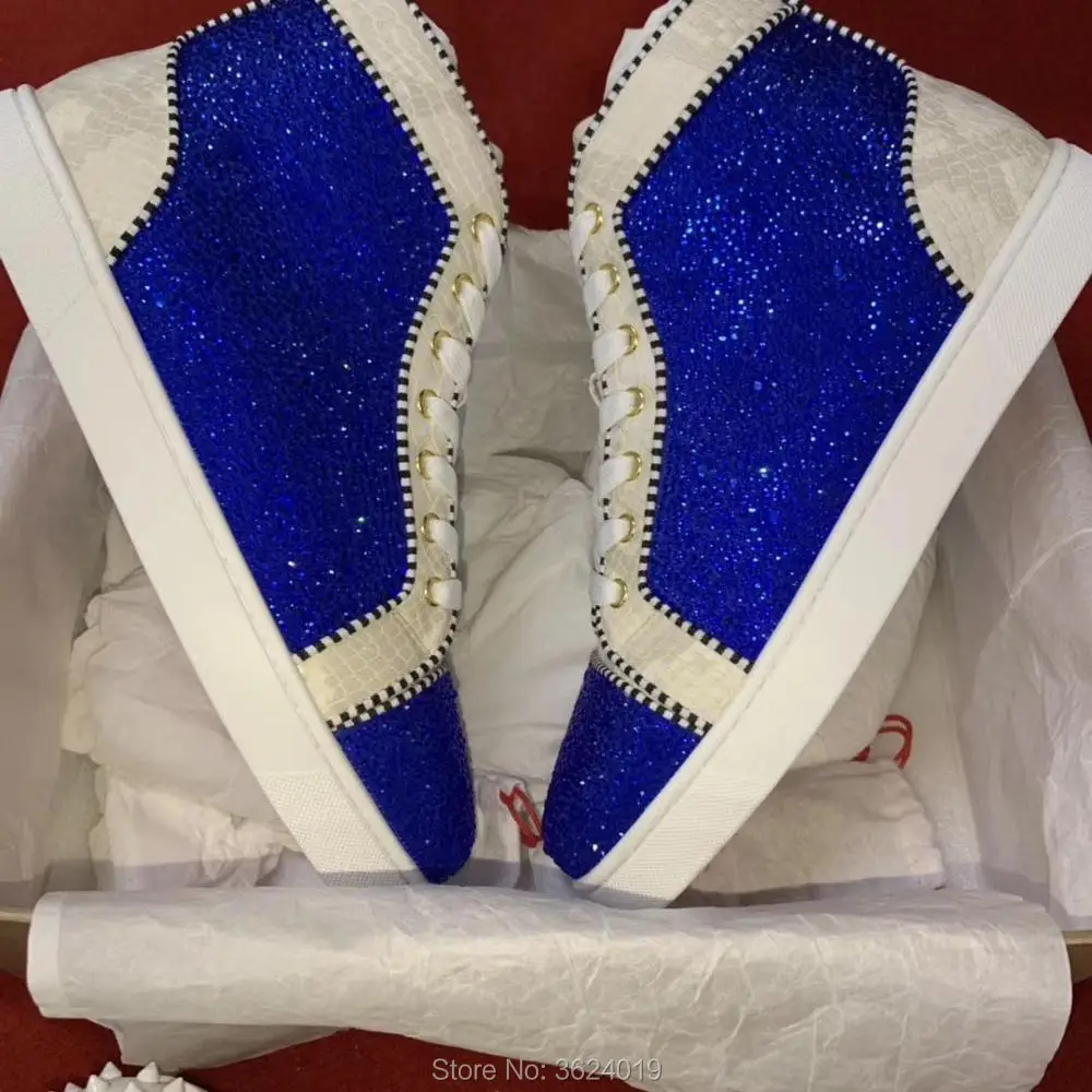 High Top Sneakers cl andgz White Snake Leather Blue rhinestones diamond Rives Lace Up Red bottoms For Men Shoes Loafers Flat
High Top Sneakers cl andgz White Snake Leather Blue rhinestones diamond Rives Lace Up Red bottoms For Men Shoes Loafers Flat