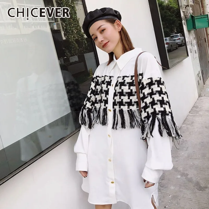 CHICEVER Patchwork Plaid Dresses For Women Lapel Long Sleeve Single Breasted Tassel Hit Colors Split Dress Autumn Fashion Tide
CHICEVER Patchwork Plaid Dresses For Women Lapel Long Sleeve Single Breasted Tassel Hit Colors Split Dress Autumn Fashion Tide