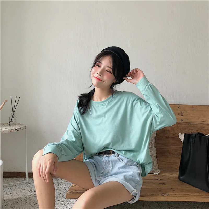 Women Spring Summer Pullover Tshirt Cotton Tops Loose Plus Size Long Sleeve T-shirt O Neck Tee Shirt Solid Femme Chemise
Women Spring Summer Pullover Tshirt Cotton Tops Loose Plus Size Long Sleeve T-shirt O Neck Tee Shirt Solid Femme Chemise