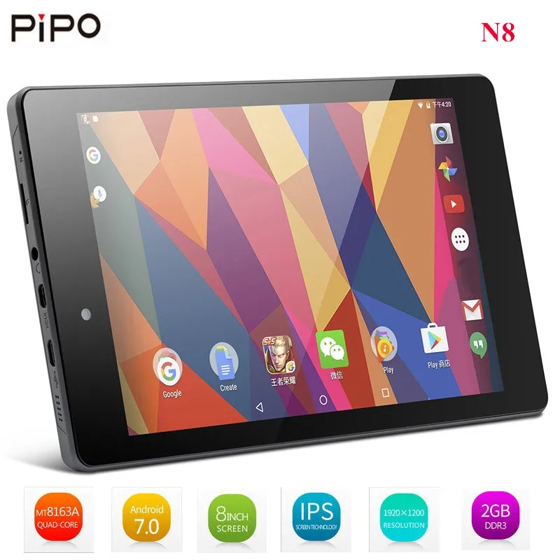 PIPO N8 Tablet PC 8.0 inch Android 7.0 MTK8163A 1920 x 1200 Quad Core 1.5GHz 2GB RAM 32GB eMMC HDMI 4000mAh Dual Camera Tablet 
PIPO N8 Tablet PC 8.0 inch Android 7.0 MTK8163A 1920 x 1200 Quad Core 1.5GHz 2GB RAM 32GB eMMC HDMI 4000mAh Dual Camera Tablet
