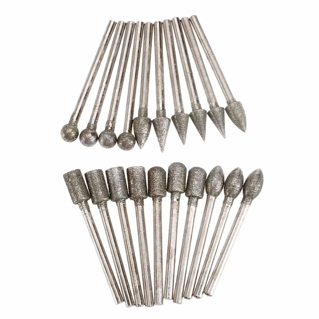 20pcs/set 3mm Shank Diamond Grinding Heads Mini Drill Burrs Bit Set for Rotary Tool
20pcs/set 3mm Shank Diamond Grinding Heads Mini Drill Burrs Bit Set for Rotary Tool