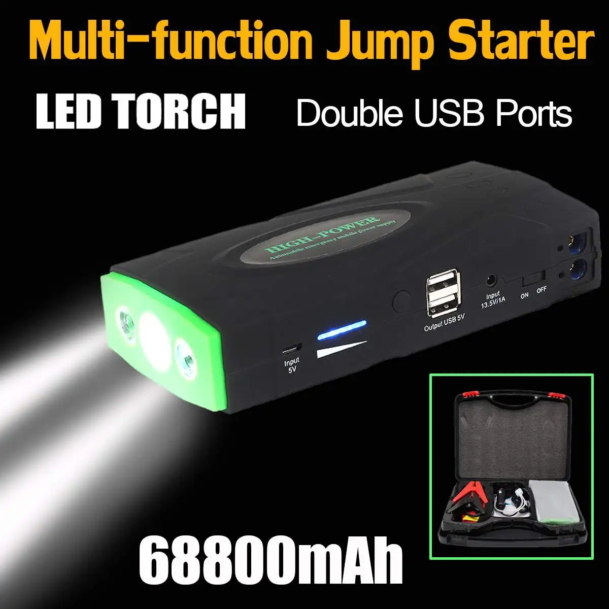 Portable Multifunction Jump Starter 68800mAh 12V 2USB Car Battery Booster Charger Booster Power Bank Starting Device
Portable Multifunction Jump Starter 68800mAh 12V 2USB Car Battery Booster Charger Booster Power Bank Starting Device