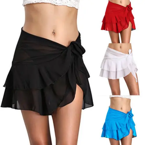 

Hot Sell Beach Cover Up Skirt Women Chiffon Beachwear Short Bathing Swim dress Perspective gauze skirt