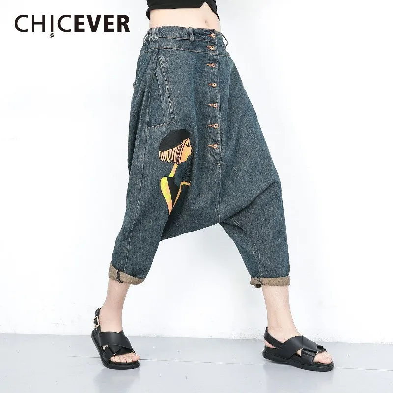 CHICEVER Summer Vintage Pattern Women Denim Pants Elastic Mid Waist Pockets Loose Plus Size Hanging File Harem Pants 2019 Tide
CHICEVER Summer Vintage Pattern Women Denim Pants Elastic Mid Waist Pockets Loose Plus Size Hanging File Harem Pants 2019 Tide