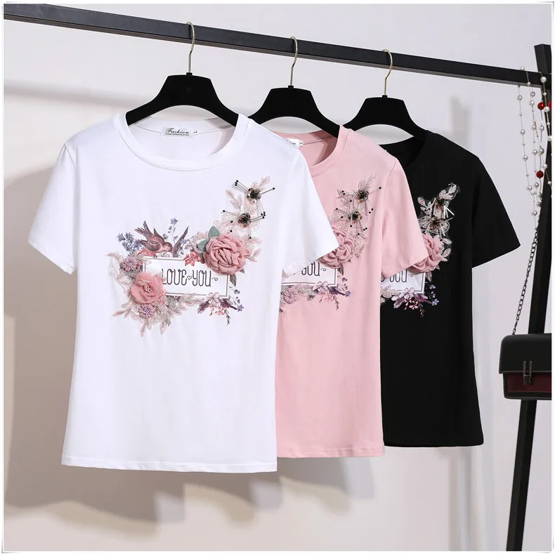 New 2019 Summer Popular Embroidery Sequins Flower T Shirts Women O-Neck Short Sleeve Girl Tops T-shirts Women Floral Tee Shirt
New 2019 Summer Popular Embroidery Sequins Flower T Shirts Women O-Neck Short Sleeve Girl Tops T-shirts Women Floral Tee Shirt
