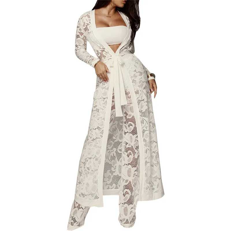 2019 Autumn Winter Outfits Lace 3 Piece Set Women Long Cardigan + Crop Top + White Lace Pants Set Three Piece Outfits Women Set
2019 Autumn Winter Outfits Lace 3 Piece Set Women Long Cardigan + Crop Top + White Lace Pants Set Three Piece Outfits Women Set