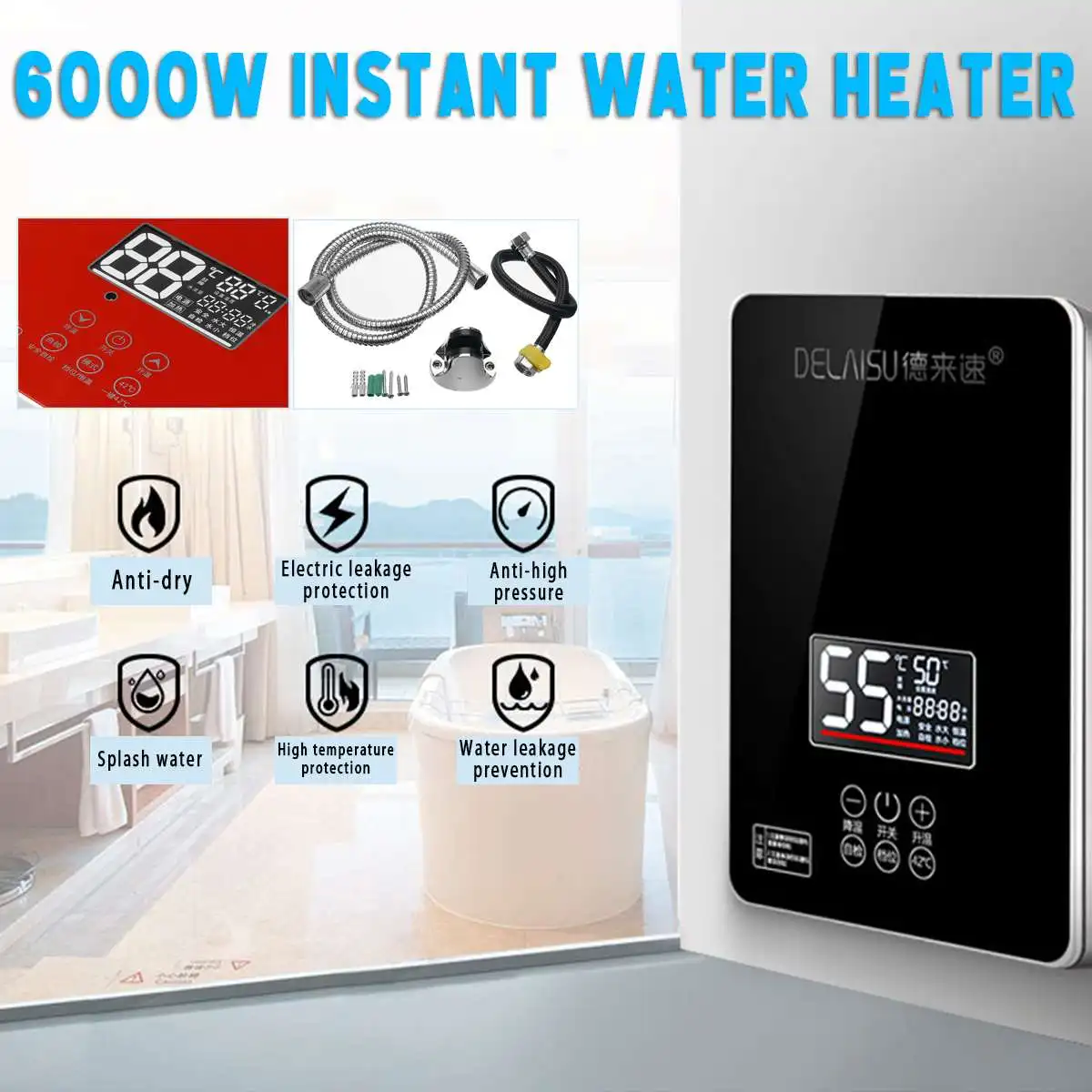 6000W Tankless Instant Electric Hot Water Heater Boiler Bath Shower Nozzle Set Intelligent Flow Kitchen Dishes Wash Energy Savin
6000W Tankless Instant Electric Hot Water Heater Boiler Bath Shower Nozzle Set Intelligent Flow Kitchen Dishes Wash Energy Savin