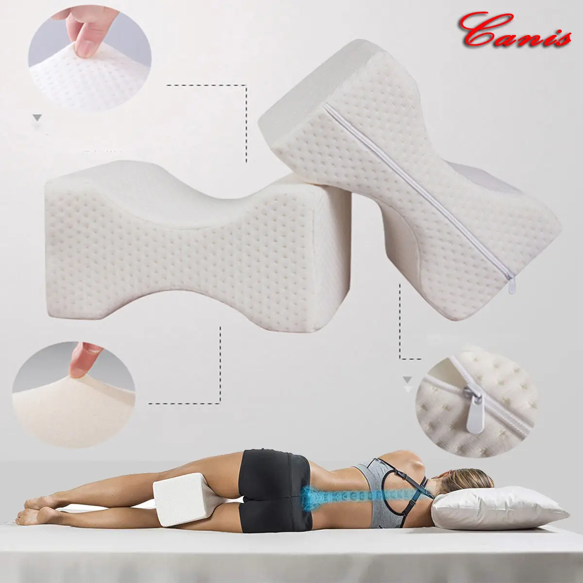 MEMORY FOAM CONTOUR LEG PILLOW Orthopaedic Pillow Back Hips Knee Support Cover