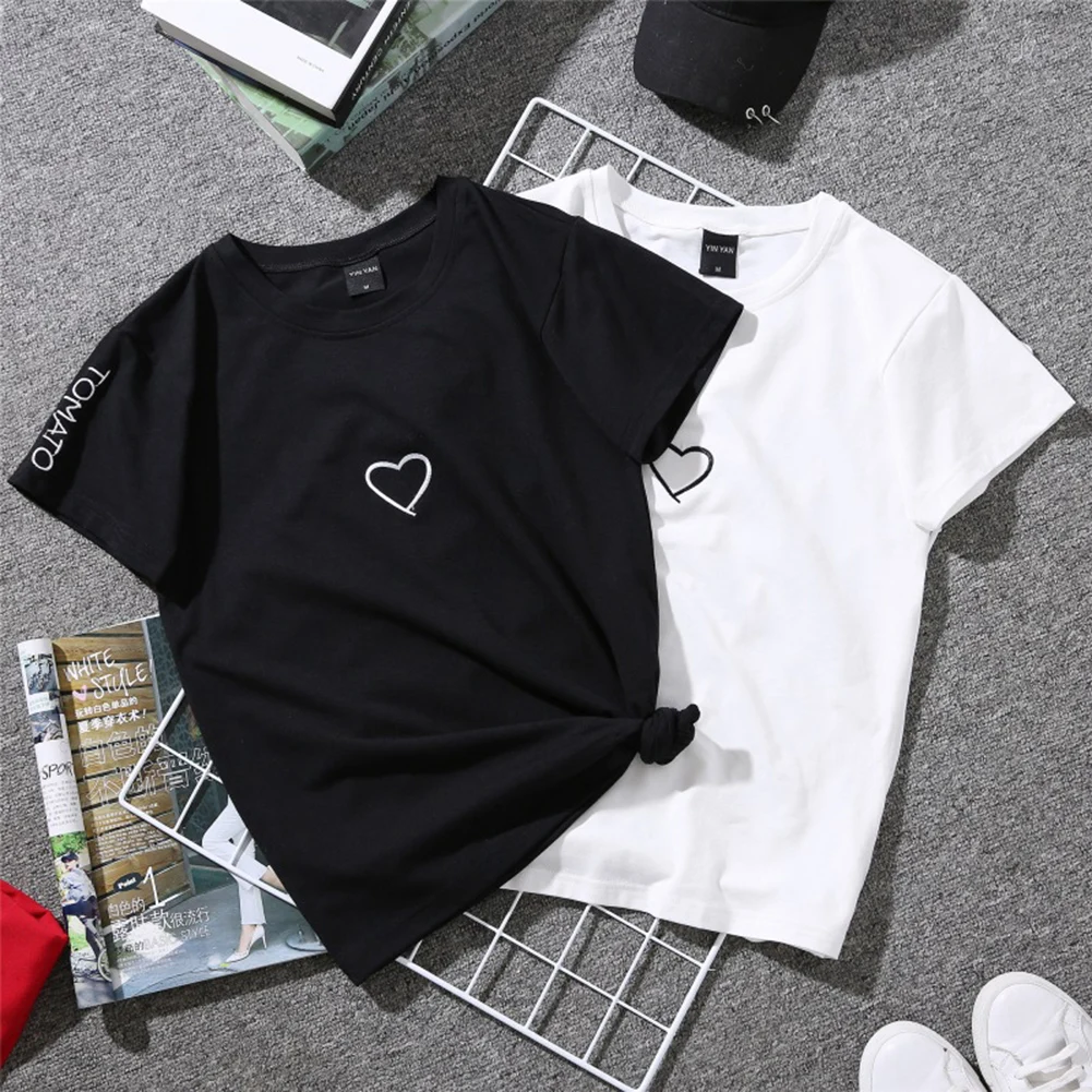 Fashion Women's T-shirts O-Neck Casual Summer Short Sleeve Couple Heart T-Shirt Tops Black White Simple Style Tees Cotton Shirts
Fashion Women's T-shirts O-Neck Casual Summer Short Sleeve Couple Heart T-Shirt Tops Black White Simple Style Tees Cotton Shirts