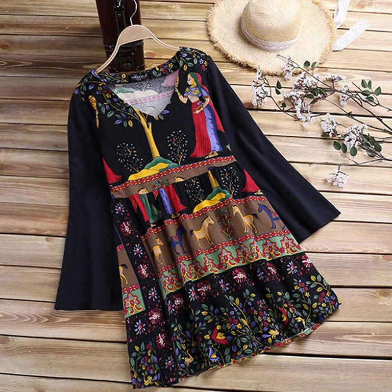 Women's Printed Blouse Plus Size Long Sleeve Shirts Chemise Female V Neck Patchwork Tunic Tops 2019 New Pleated Top Kaftan
Women's Printed Blouse Plus Size Long Sleeve Shirts Chemise Female V Neck Patchwork Tunic Tops 2019 New Pleated Top Kaftan
