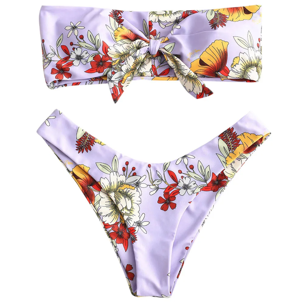ZAFUL комплект бикини с узелком и цветочным принтом женский купальник со средней