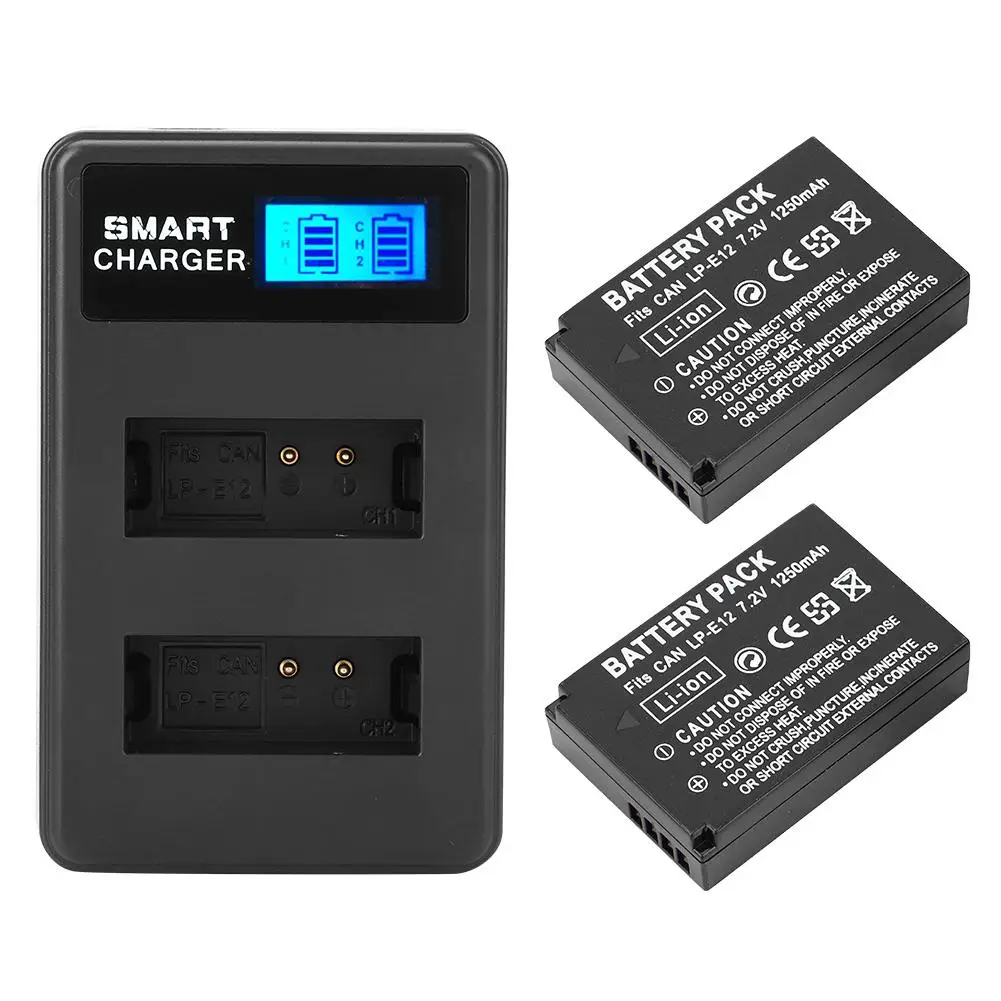 LP-E12 Camera Batteries Kits =1Pcs LCD Screen Smart Charger + 2Pcs Digital Battery for Canon Rebel EOS SL1 100D M M2
LP-E12 Camera Batteries Kits =1Pcs LCD Screen Smart Charger + 2Pcs Digital Battery for Canon Rebel EOS SL1 100D M M2