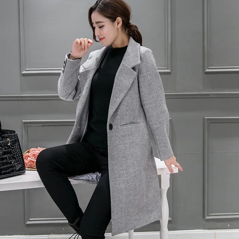 Fashion Single Button Long Winter Fashion Wool Coats Slim Office Wool Blend Coat and Jacket Solid Turn-down Collar Coat Femenino
Fashion Single Button Long Winter Fashion Wool Coats Slim Office Wool Blend Coat and Jacket Solid Turn-down Collar Coat Femenino