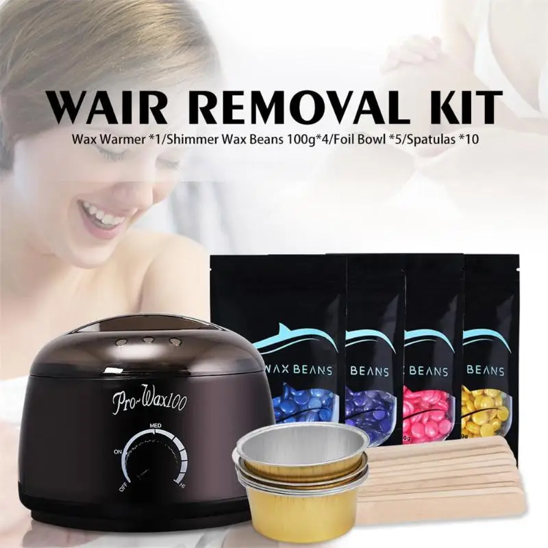 

500cc Wax Heater Set Hair Removal Melting Depilatory Electric Wax Machine+100g Wax Beans+10pcs Wiping Sticks+5pcs Foil Bowl Set