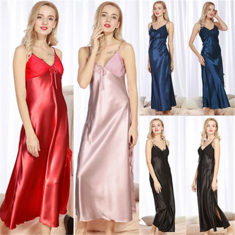 Ladies Sexy Silk Satin Night Dress Sleeveless Nighties V-neck Bow Nightgown Long Nightdress Lace Sleepwear Nightwear For Women
Ladies Sexy Silk Satin Night Dress Sleeveless Nighties V-neck Bow Nightgown Long Nightdress Lace Sleepwear Nightwear For Women