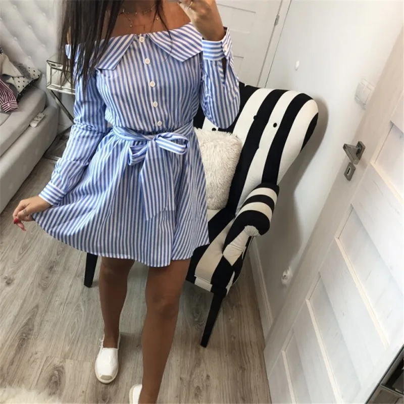 Womens Long Sleeve Striped Shirt 2018 Summer Fashion Ladies Off-shoulder Maxi Blouse Evening Party Shirt Button Holiday Shirts
Womens Long Sleeve Striped Shirt 2018 Summer Fashion Ladies Off-shoulder Maxi Blouse Evening Party Shirt Button Holiday Shirts