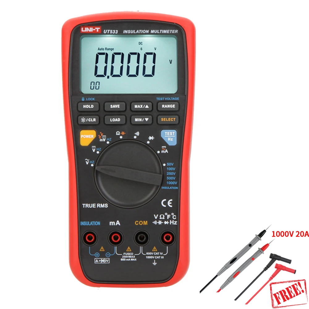 UNI-T UT533 True RMS Insulation Resistance Multimeter 1000V Megohmmeter Resistance Capacitance Frequency Temperature Test 1 GIFT
UNI-T UT533 True RMS Insulation Resistance Multimeter 1000V Megohmmeter Resistance Capacitance Frequency Temperature Test 1 GIFT