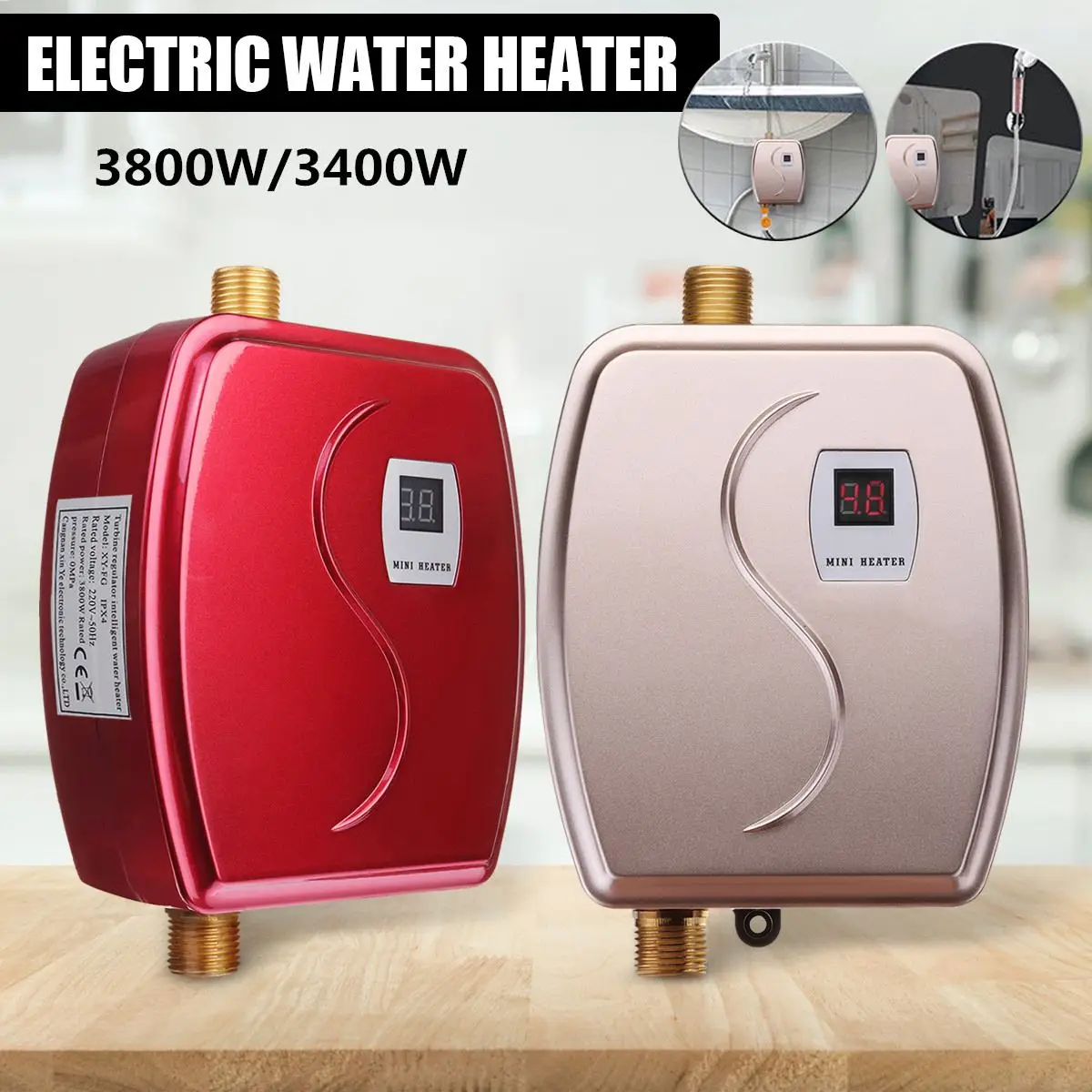 3800W/3400W Electric Water Heater Instant Tankless Water Heater 110V/220V 3.8KW Temperature display Heating Shower Universal
3800W/3400W Electric Water Heater Instant Tankless Water Heater 110V/220V 3.8KW Temperature display Heating Shower Universal