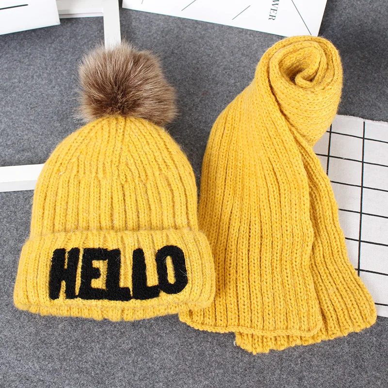 Hello Scarf Winter Vintage Knit Kids Hat Scarf Set With Hat Fur Ball Baby Warm 4 To 12 Years Old Children Beanies Caps Scarves
Hello Scarf Winter Vintage Knit Kids Hat Scarf Set With Hat Fur Ball Baby Warm 4 To 12 Years Old Children Beanies Caps Scarves