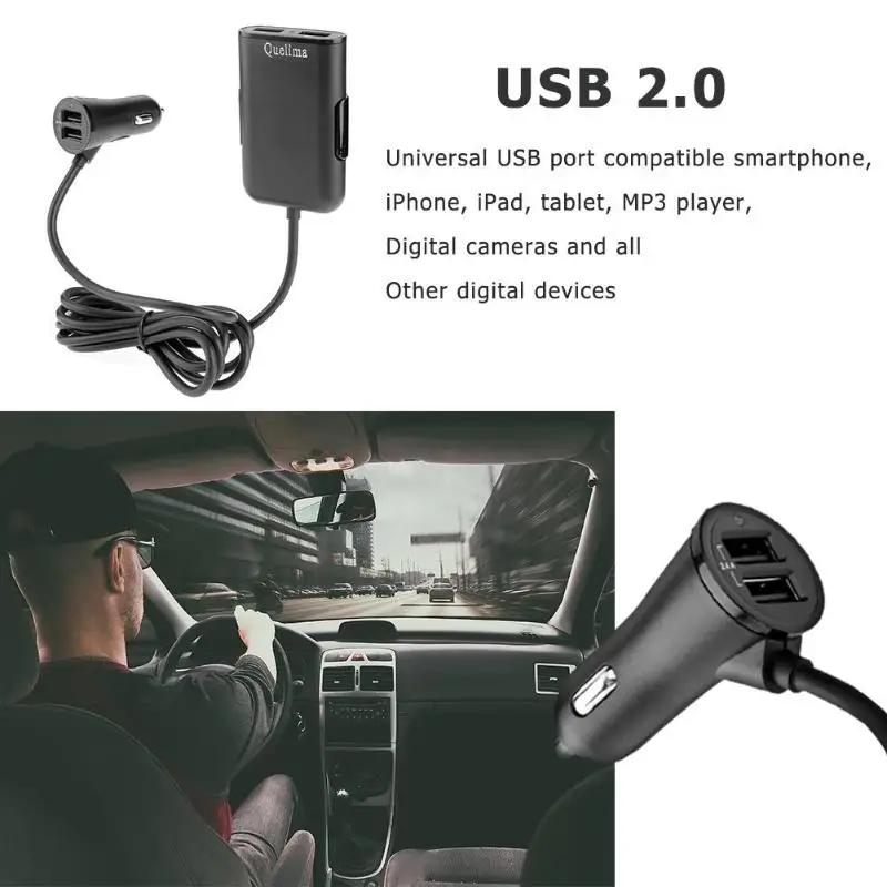 Quelima 4 USB 2.0 Vehicle Extension Line Car Charger with Rear Row Mobile Phone Charger Passenger Adapter Extension Cable
Quelima 4 USB 2.0 Vehicle Extension Line Car Charger with Rear Row Mobile Phone Charger Passenger Adapter Extension Cable