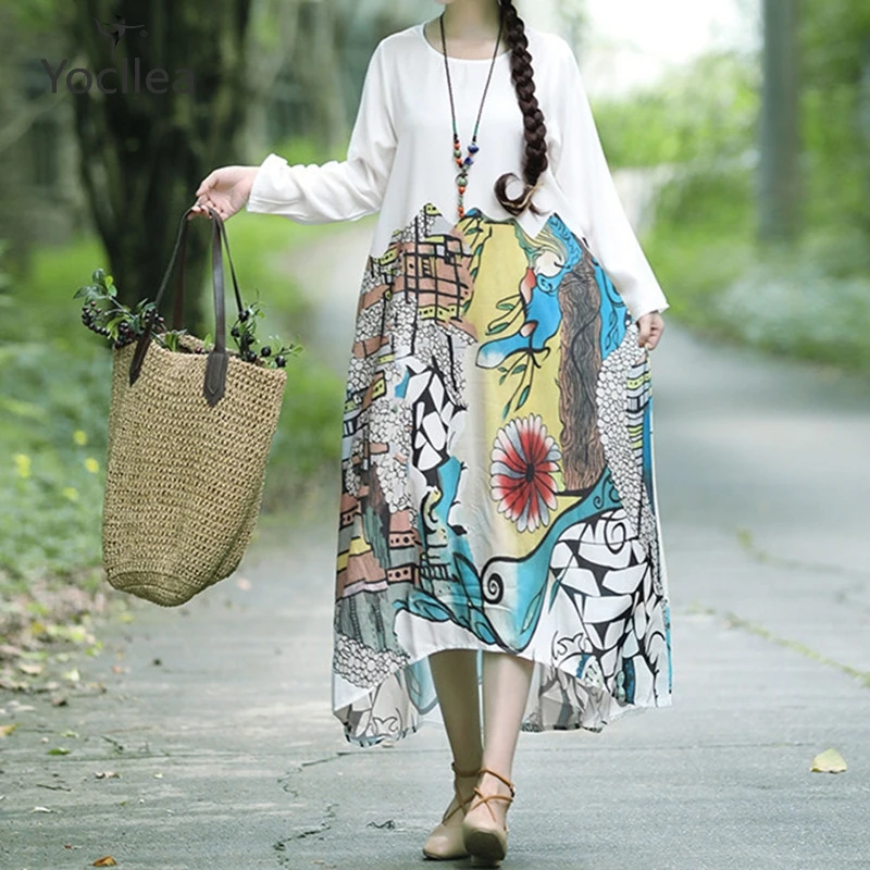 2019 Spring White Long sleeve Print Long dress Women Loose cotton Linen casual dress Femme vestidos Party dresses
2019 Spring White Long sleeve Print Long dress Women Loose cotton Linen casual dress Femme vestidos Party dresses