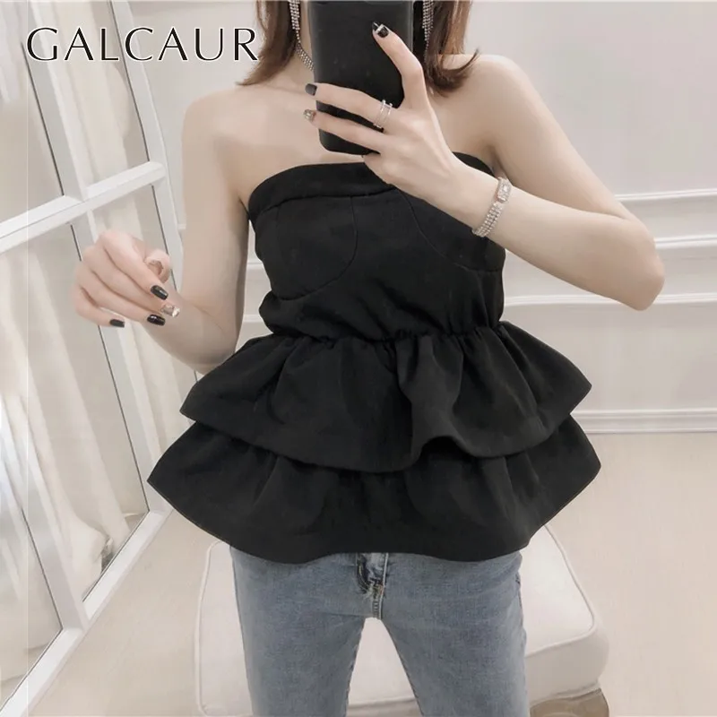 GALCAUR Ruffles Sexy T Shirt Women Off Shoulder Sleeveless Strapless Black Asymmetrical Tops Female Korean 2019 Summer Fashion
GALCAUR Ruffles Sexy T Shirt Women Off Shoulder Sleeveless Strapless Black Asymmetrical Tops Female Korean 2019 Summer Fashion