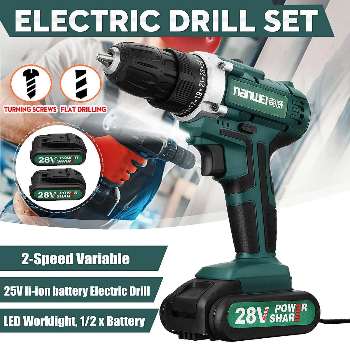 28V Electric Drill Two Speed Lithium Battery Rechargeable Cordless Drill Multi-function Electric Cordless Screwdriver
28V Electric Drill Two Speed Lithium Battery Rechargeable Cordless Drill Multi-function Electric Cordless Screwdriver