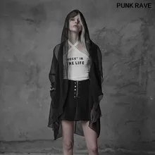 고딕 여성 빅 마법사 모자 탑 시폰 불규칙 코트 패션 블랙 투명한 베일 오픈 후드 블라우스 셔츠 펑크 레이브 PY-319(China)