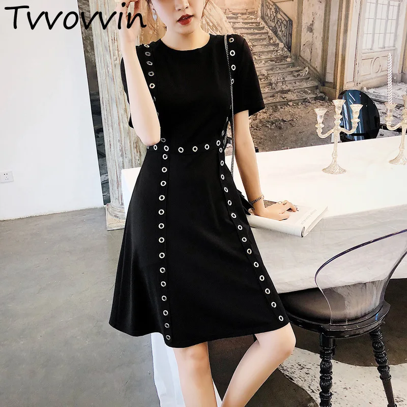 2019 Women Plus Size Punk Black Short Sleeve O-Neck High Waist Metal Ring Slim Dress Gothic Summer Casual Vestdios Large R089
2019 Women Plus Size Punk Black Short Sleeve O-Neck High Waist Metal Ring Slim Dress Gothic Summer Casual Vestdios Large R089