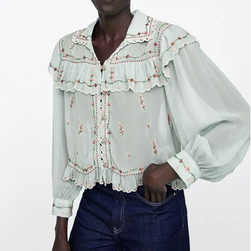 Spring 2019 New Women Blouses Shirts Embroidery Chiffon Floral Ruffle Chic Tops Modern Lady's Casual Wear Female Blusa
Spring 2019 New Women Blouses Shirts Embroidery Chiffon Floral Ruffle Chic Tops Modern Lady's Casual Wear Female Blusa