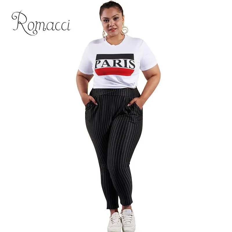 Romacci Women Plus Size Pants 4XL 5XL Striped Print Elastic High Waist Harem Pants Side Pocket Casual Slim Long Trousers Black
Romacci Women Plus Size Pants 4XL 5XL Striped Print Elastic High Waist Harem Pants Side Pocket Casual Slim Long Trousers Black