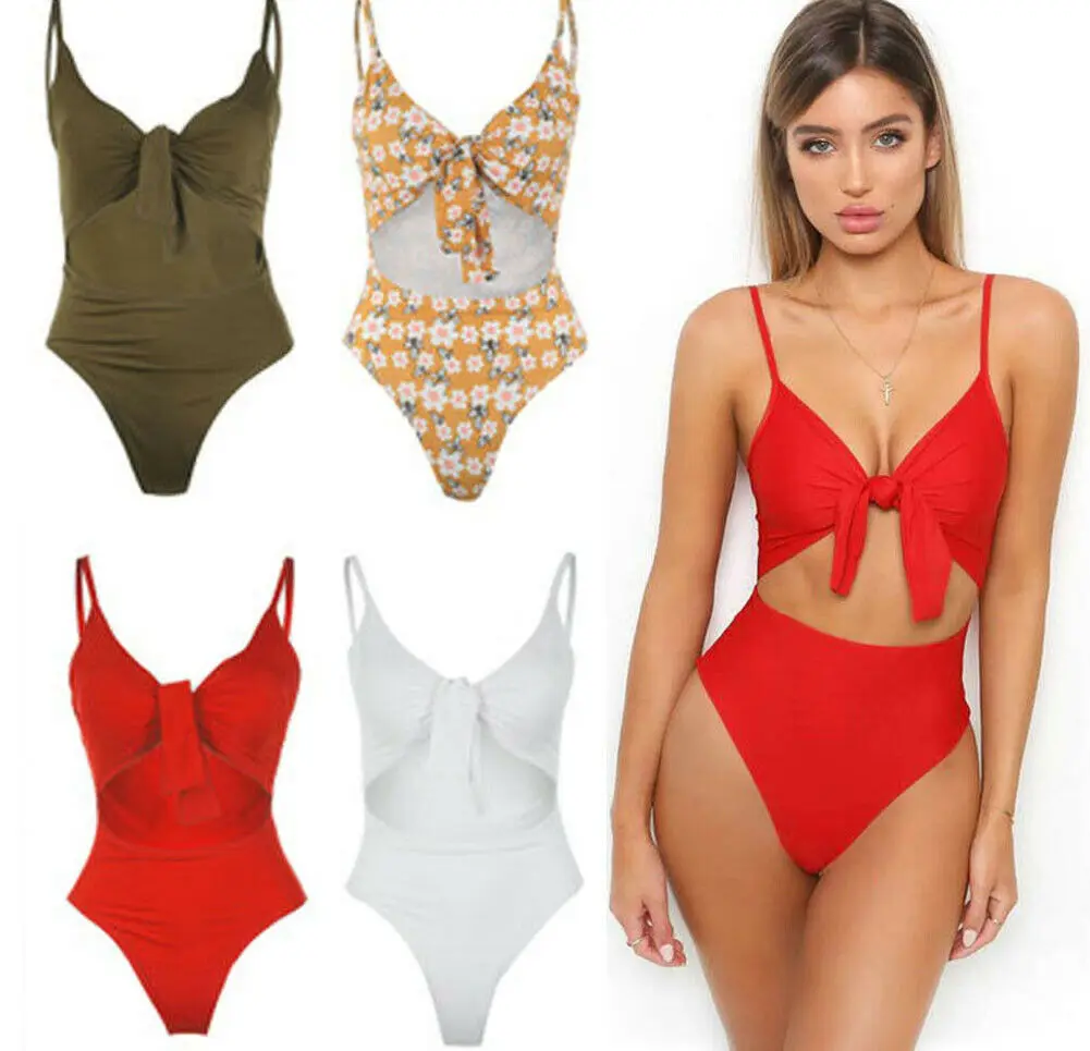 2019 New Style Fashion Hot Women Swimwear Two-Piece Suits Push Up Solid Bow Padded Bikini Bathing Beach | Спорт и развлечения