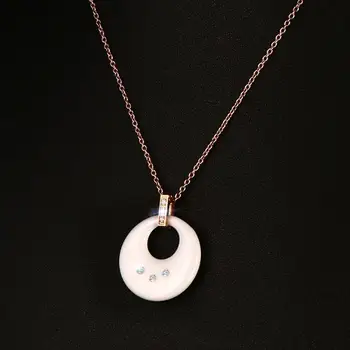 Women's White Ceramic Round with CZ Pendent Necklace in Stainless Steel Rose Gold Women Jewelry 
Women's White Ceramic Round with CZ Pendent Necklace in Stainless Steel Rose Gold Women Jewelry