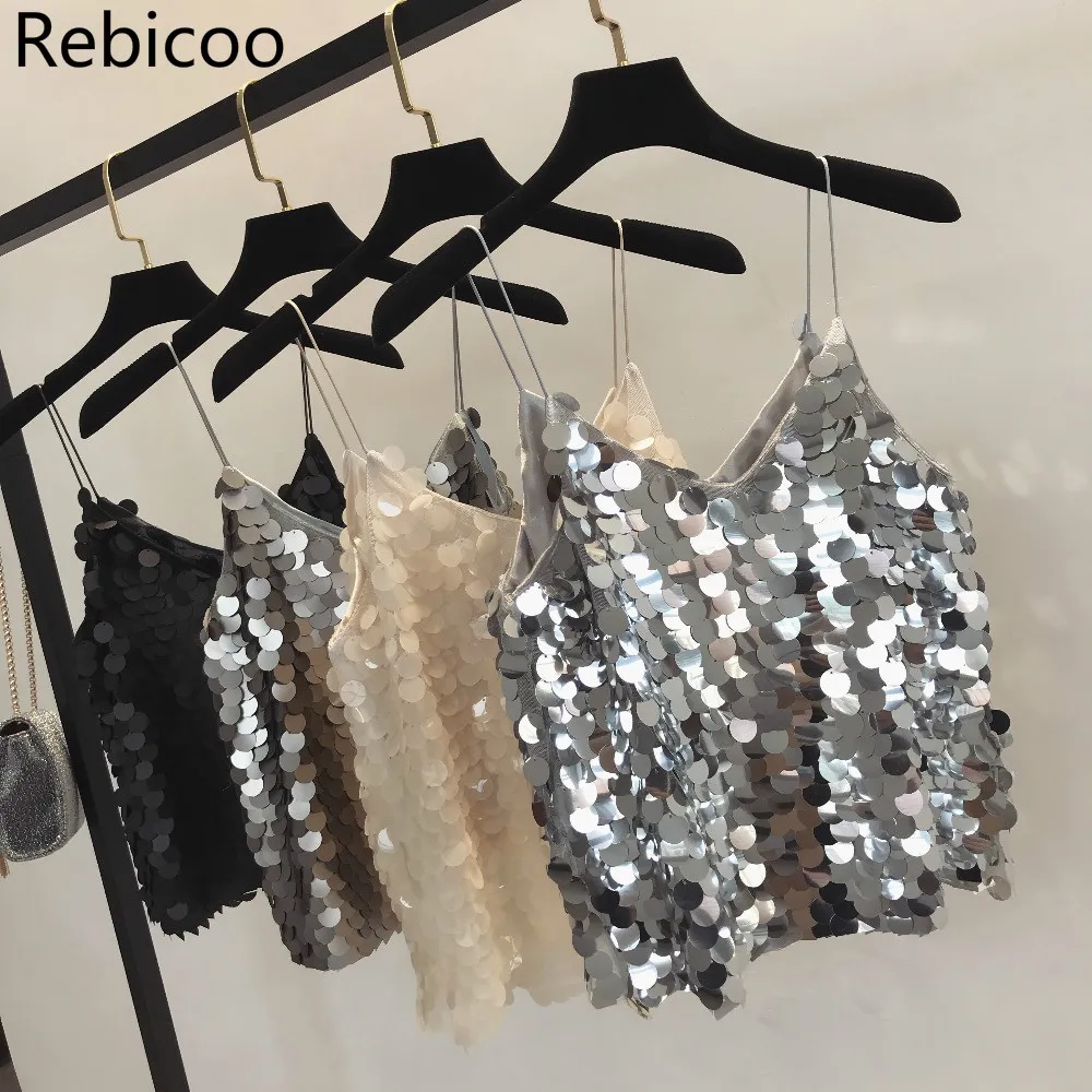 Fashion Women Sequined Tank Top New Summer Sexy V Neck Strap Club wear Girls Sequin Sleeveless Short Camisole Vest Tops
Fashion Women Sequined Tank Top New Summer Sexy V Neck Strap Club wear Girls Sequin Sleeveless Short Camisole Vest Tops