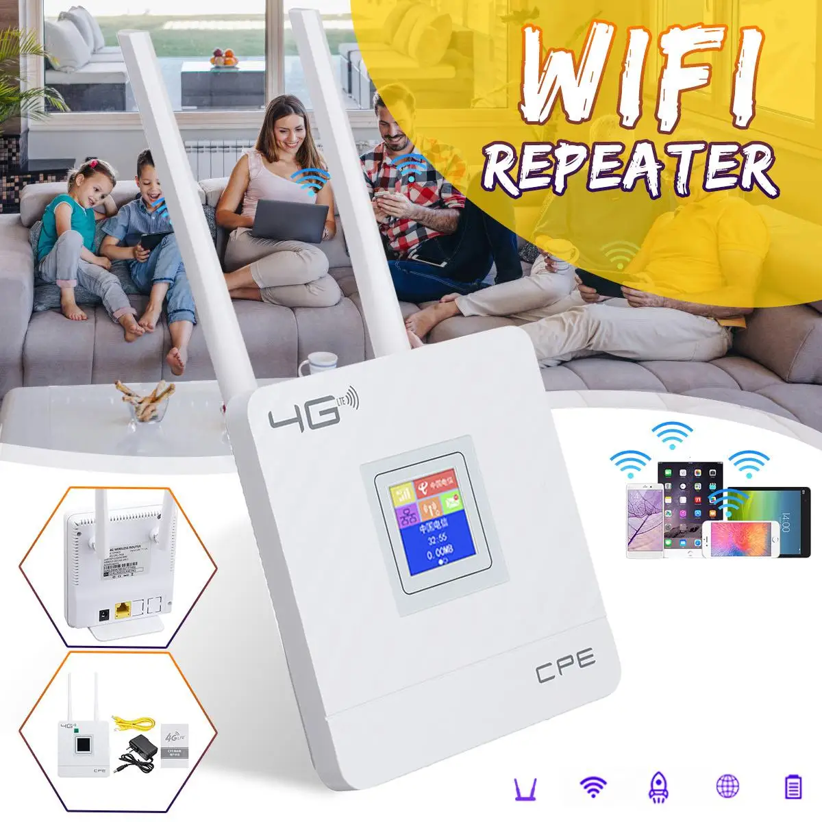 CPE Router Multifunction 4G LTE 150Mbps Mobile WiFi LCD Display Home Broadband Modem support Sim Card 20 User
CPE Router Multifunction 4G LTE 150Mbps Mobile WiFi LCD Display Home Broadband Modem support Sim Card 20 User