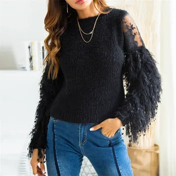 Fashiom Women Knitted Lace Patchwork Tassel Sleeve Sweaters Ladies Casual Long Sleeve Warm Sweater 2019 Crew Neck Knitwear Tops
Fashiom Women Knitted Lace Patchwork Tassel Sleeve Sweaters Ladies Casual Long Sleeve Warm Sweater 2019 Crew Neck Knitwear Tops