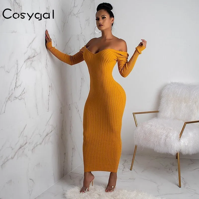 COSYGAL Solid Knitting Long Dress Women Full Sleeve Casual Maxi Dresses Off The Shoulder Bodycon Pencil Dress Elegant Vestidos
COSYGAL Solid Knitting Long Dress Women Full Sleeve Casual Maxi Dresses Off The Shoulder Bodycon Pencil Dress Elegant Vestidos