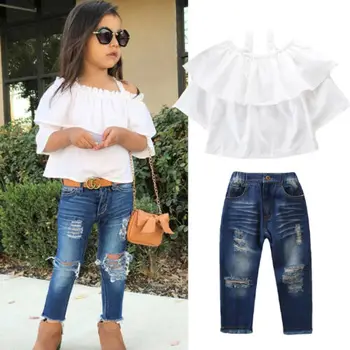 Summer Toddler Baby Girl Clothes Short Sleeve Ruffled Top+Ripped Denim Long Jean 2PCS Girls Fashion Outfits Set
Summer Toddler Baby Girl Clothes Short Sleeve Ruffled Top+Ripped Denim Long Jean 2PCS Girls Fashion Outfits Set