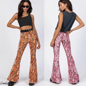 Women Snake Print Hippie High Waist Wide Leg Flared Bell Bottom Casual Long Pant 
Women Snake Print Hippie High Waist Wide Leg Flared Bell Bottom Casual Long Pant