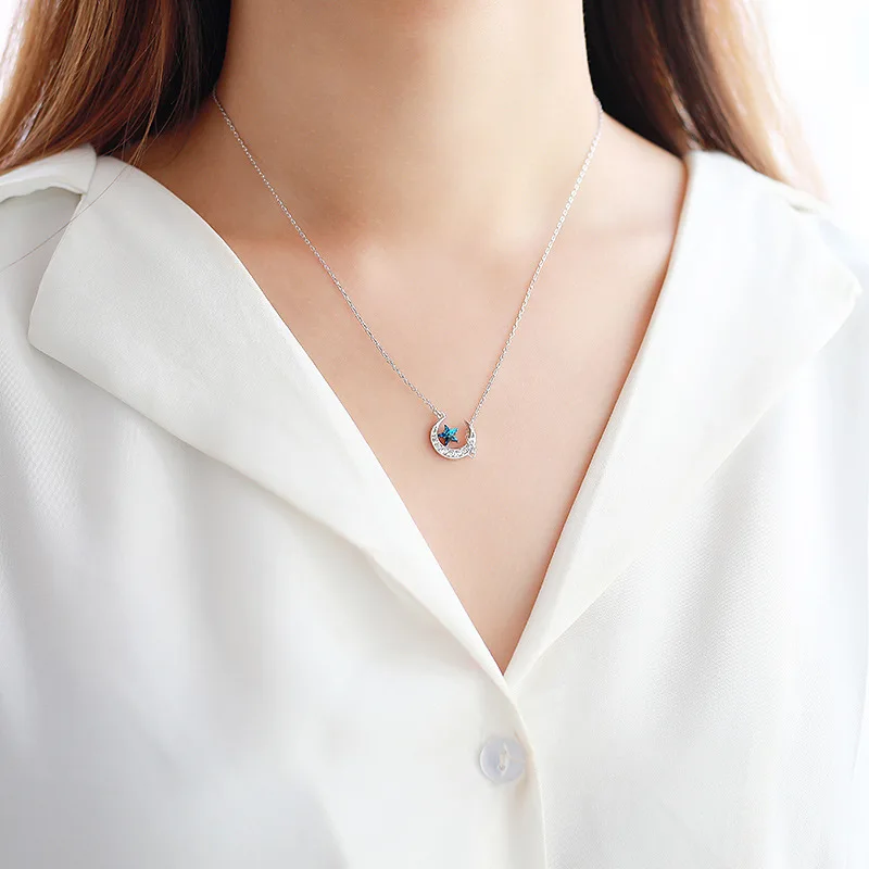 925 Silver Star Necklace Women Choker Blue Crystal Moon Necklaces Boho Pendants Collier Femme Chain Collar Collares De Moda 2019
925 Silver Star Necklace Women Choker Blue Crystal Moon Necklaces Boho Pendants Collier Femme Chain Collar Collares De Moda 2019