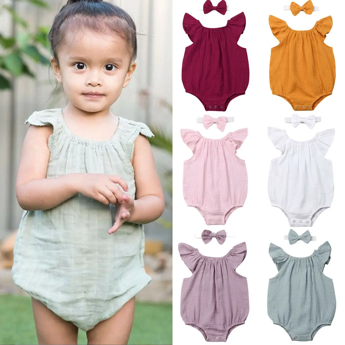 2019 Baby Summer Clothing Cute Infant Baby Girl Boy Solid Cotton Bodysuit Jumpsuit Ruffles Short Sleeve Jumpsuits Headband 2pcs
2019 Baby Summer Clothing Cute Infant Baby Girl Boy Solid Cotton Bodysuit Jumpsuit Ruffles Short Sleeve Jumpsuits Headband 2pcs