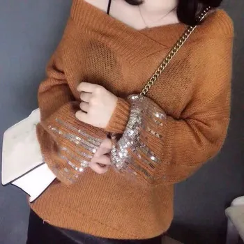 Women Female Mohair Thin Knitwear Tops Pullovers Long Sleeve Big V-Neck Furry Loose Knit Pulloer Sweater
Women Female Mohair Thin Knitwear Tops Pullovers Long Sleeve Big V-Neck Furry Loose Knit Pulloer Sweater