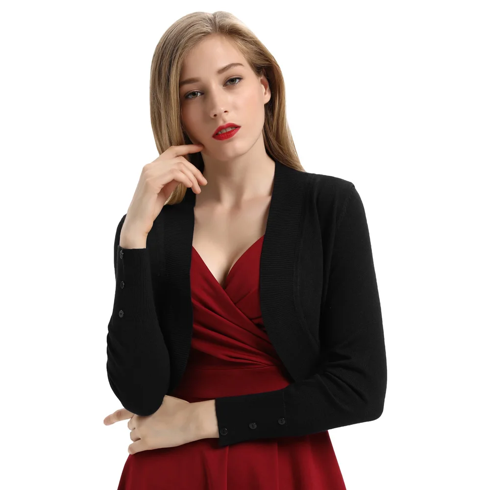 classic stand collar Women Long Sleeve Open Front Buttons Decorated Shrug Cropped Bolero navy blue black short autumn Cardigan
classic stand collar Women Long Sleeve Open Front Buttons Decorated Shrug Cropped Bolero navy blue black short autumn Cardigan